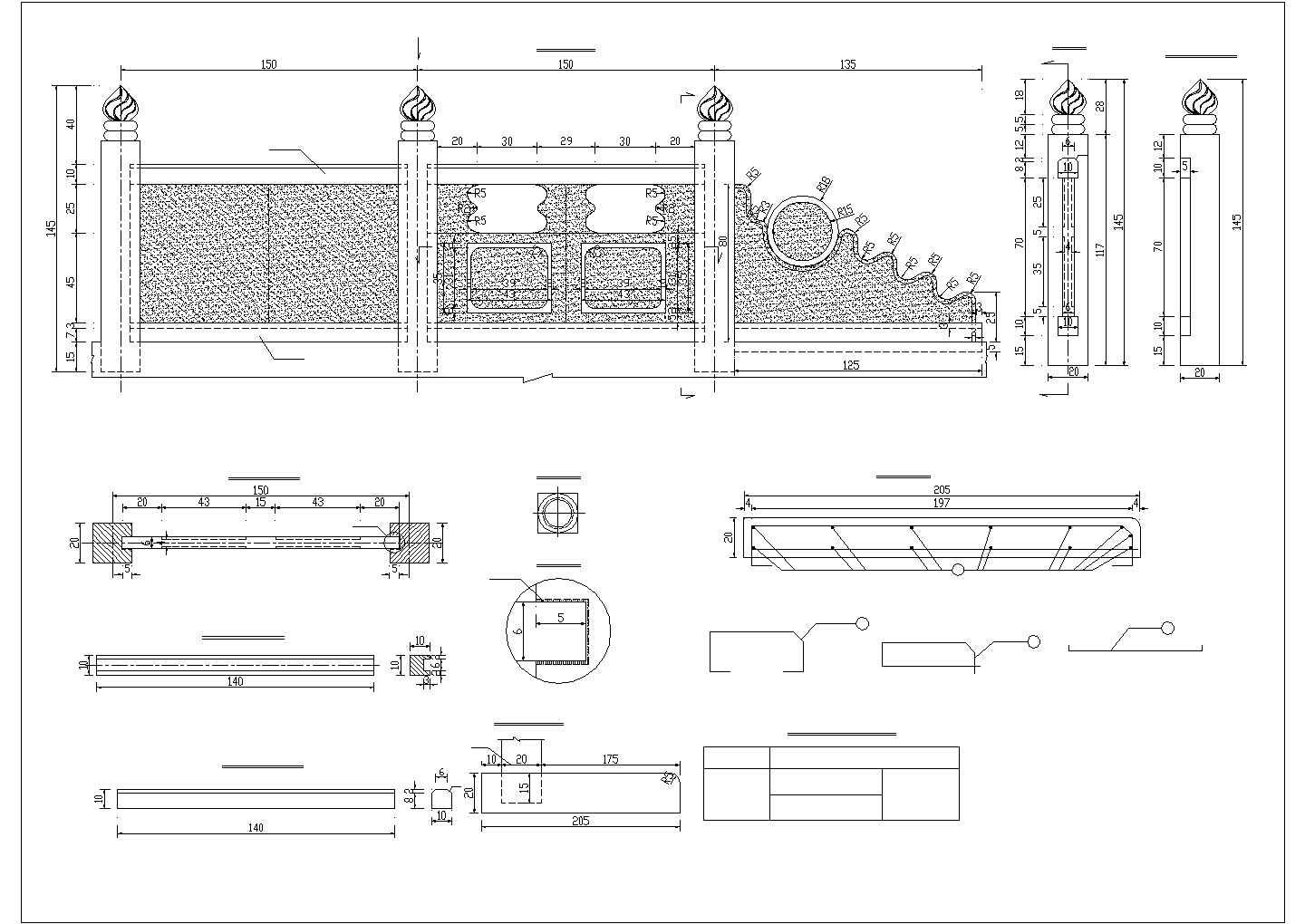 某地大型汉白玉栏杆的建筑设计施工图