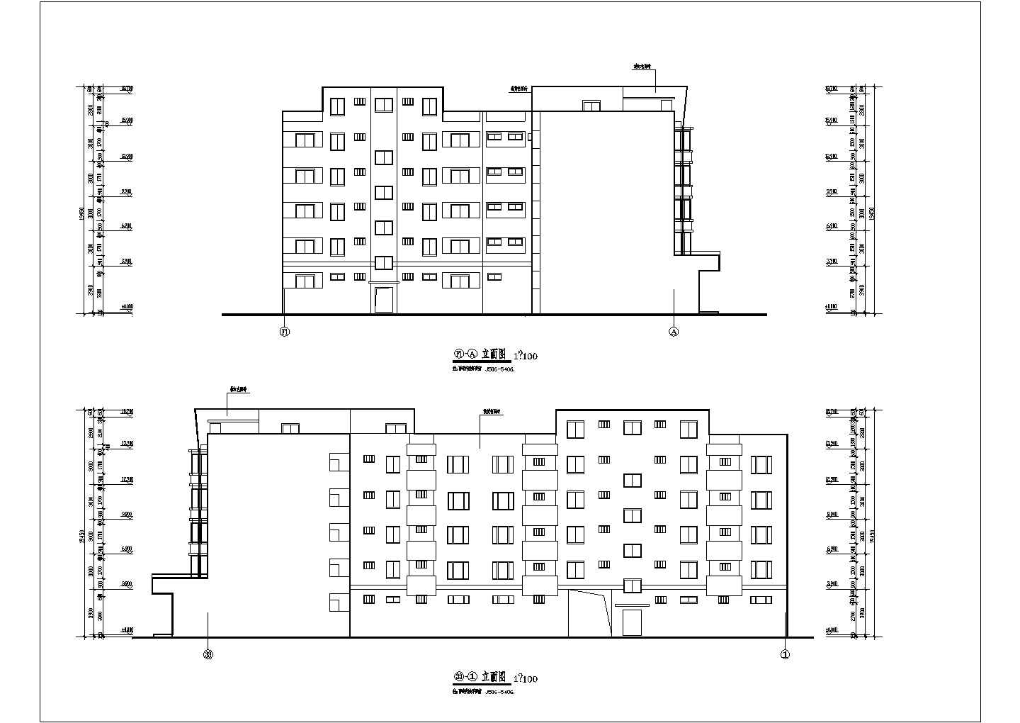 某六层L型住宅混合户型建筑设计图（共10张）