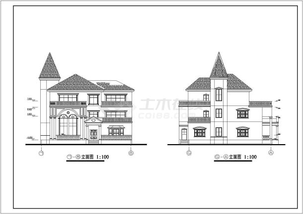 某地三层古典欧式别墅建筑设计施工图-图一