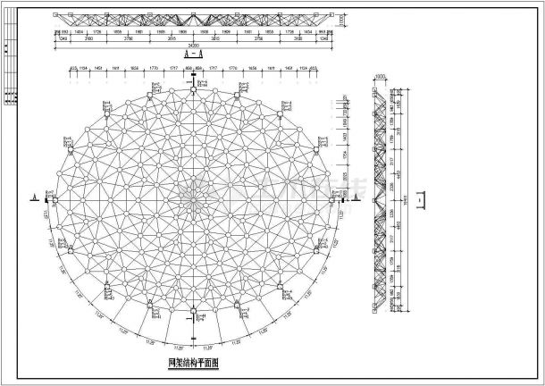 某学术报告厅屋面网架结构设计图（含网架杆件明细表）-图一