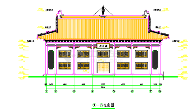 某地大型洗心禅寺天王殿的建筑施工图-图二