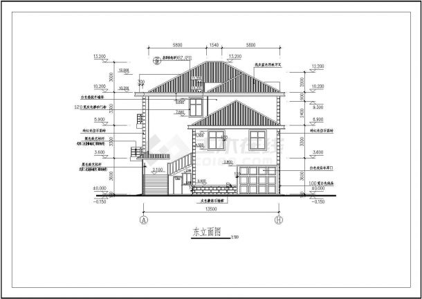 某城市一套别墅施工设计CAD图纸-图二