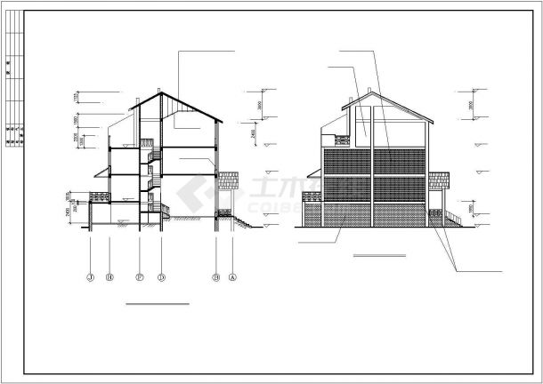 某连体别墅建筑平立面图-图一