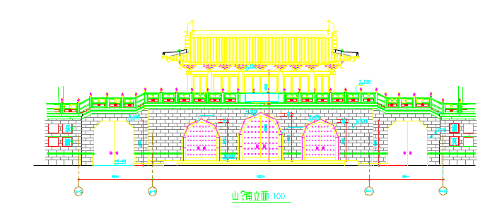 某地大型仿古山门的建筑设计施工图_图1