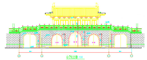 某地大型仿古山门的建筑设计施工图-图二