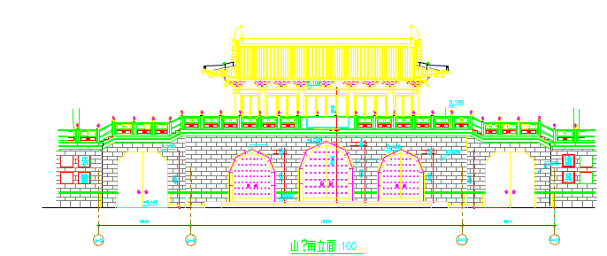 某地大型仿古山门的建筑设计施工图