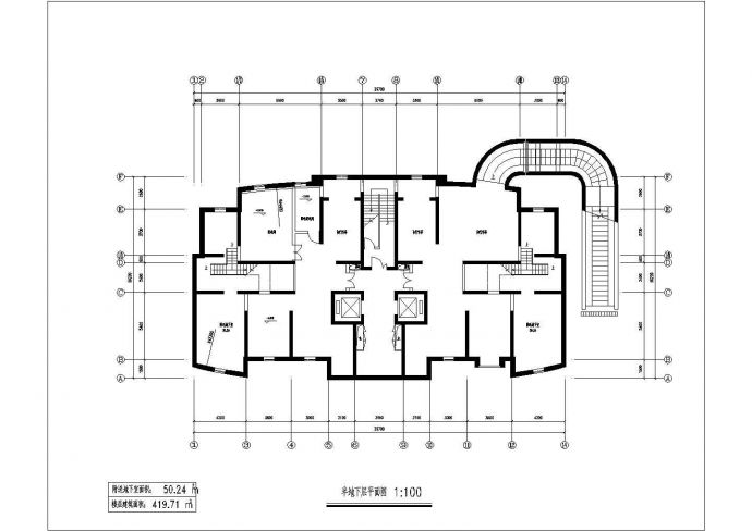 某26层1楼梯2电梯2户三室二厅一书房户型住宅楼设计图（长29.7米 宽16.2米 ）_图1