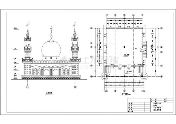 某地小型米泉市清真寺的建筑设计施工图-图一