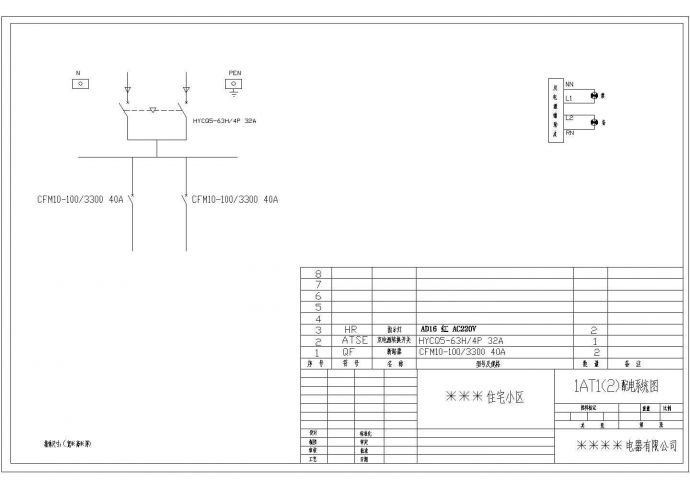 某配电工程双电源配电箱电气设计图_图1