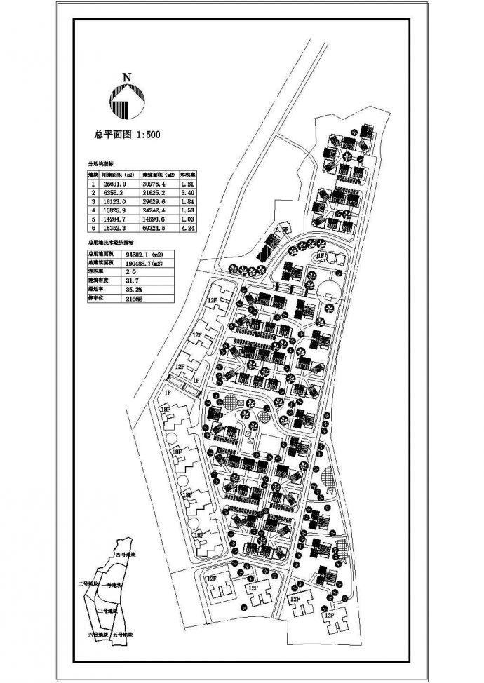 小区建筑总平面规划设计图纸（共一张）_图1