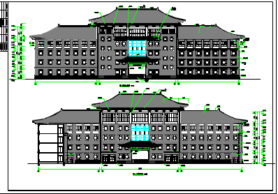 某四层仿古建筑中学教学楼的详细建筑施工图-图一