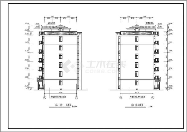 某六层跃七层三单元对称户型建筑图（长74.02米+宽10.44米）-图二