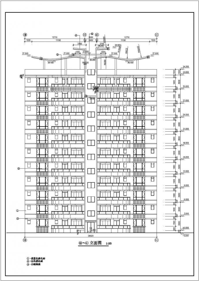 某11层1楼梯1电梯住宅楼建筑设计图（长约28.2米+宽11.18米）_图1