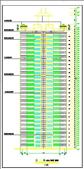 某28层1楼梯2电梯4户点式住宅楼建筑设计图（长约31.8米+宽30.3米）-图一