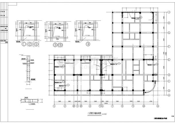 某2层底框建筑结构施工CAD平面布置参考图-图二