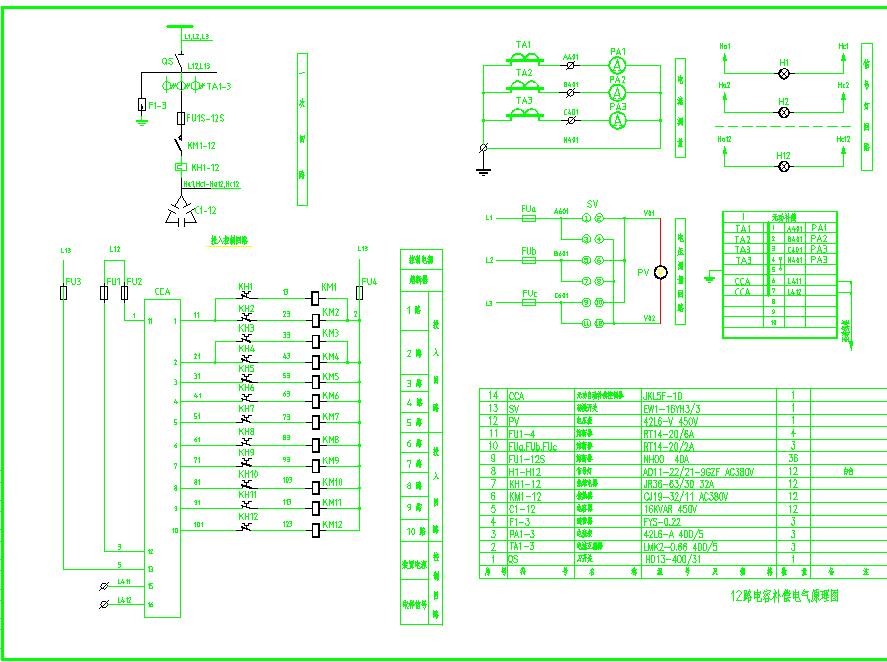 某工厂路电容补偿柜设计CAD原理图