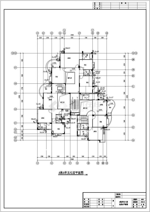青岛市某七层住宅楼给排水设计CAD布置图-图一