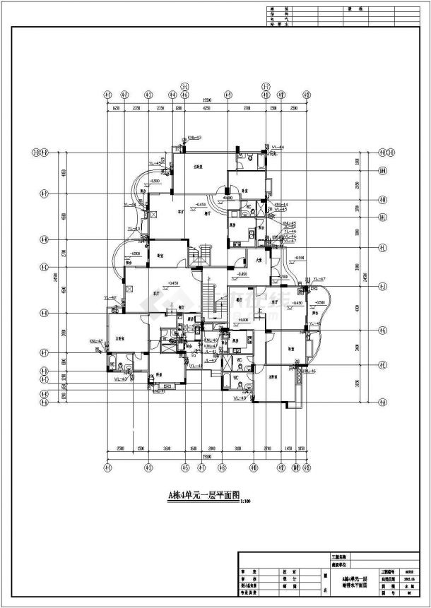 青岛市某七层住宅楼给排水设计CAD布置图-图二