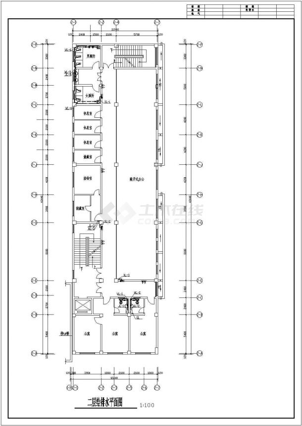 杭州市某综合楼给排水剖面CAD参考图-图一