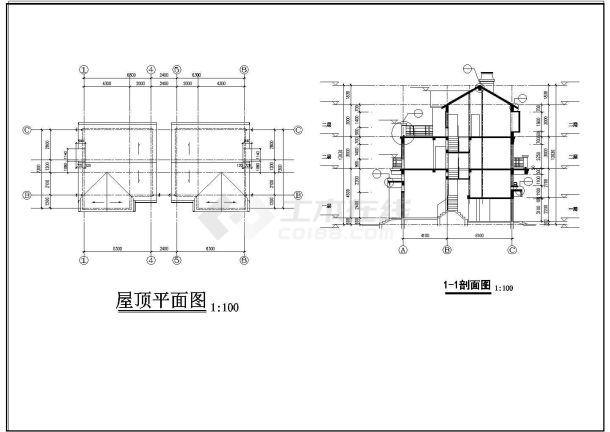 青岛市某双联别墅建筑CAD布置图-图二