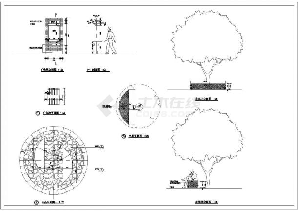 经典常用景观绿化设计小品CAD图-图二