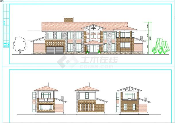 两层独立别墅方案设计CAD图纸-图二