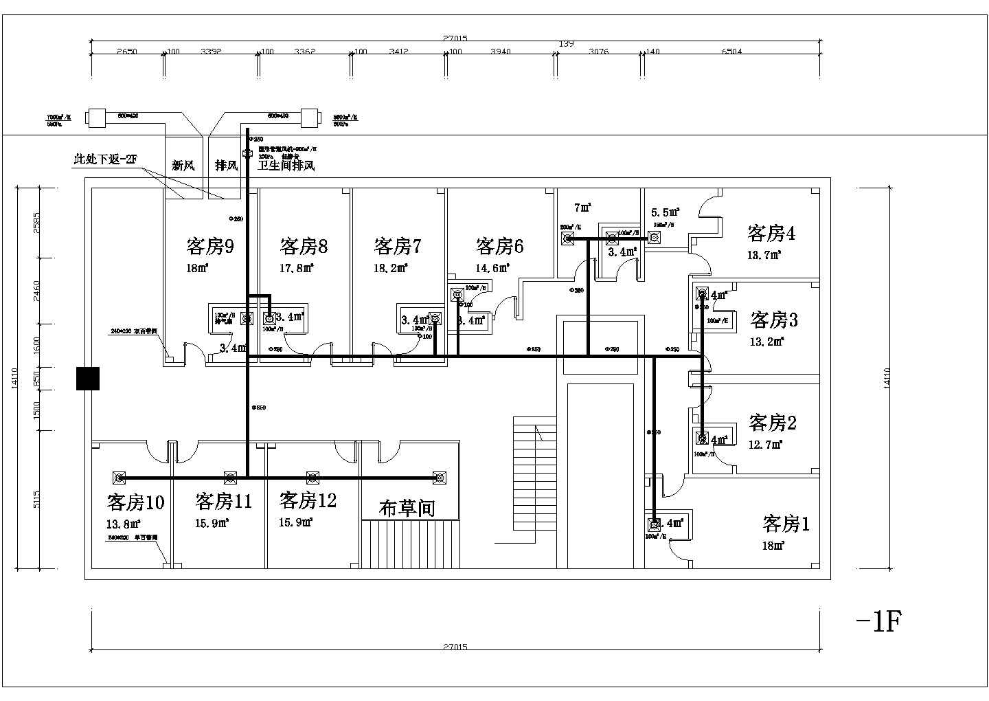 【福建】某地下室旅店通风设计施工图
