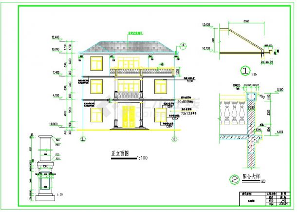 村镇别墅住宅建筑设计方案CAD图-图一