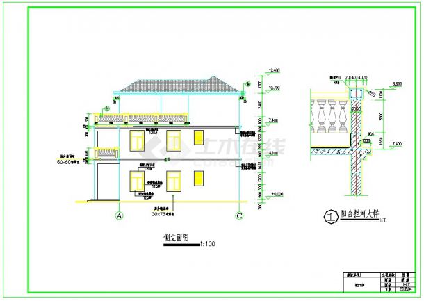 村镇别墅住宅建筑设计方案CAD图-图二