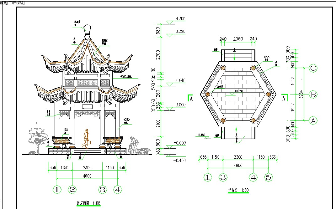 某重檐六角亭建筑施工CAD图