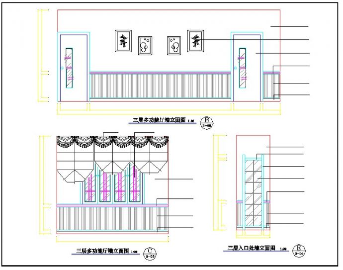 茶楼装修设计图纸包括包厢、走廊_图1