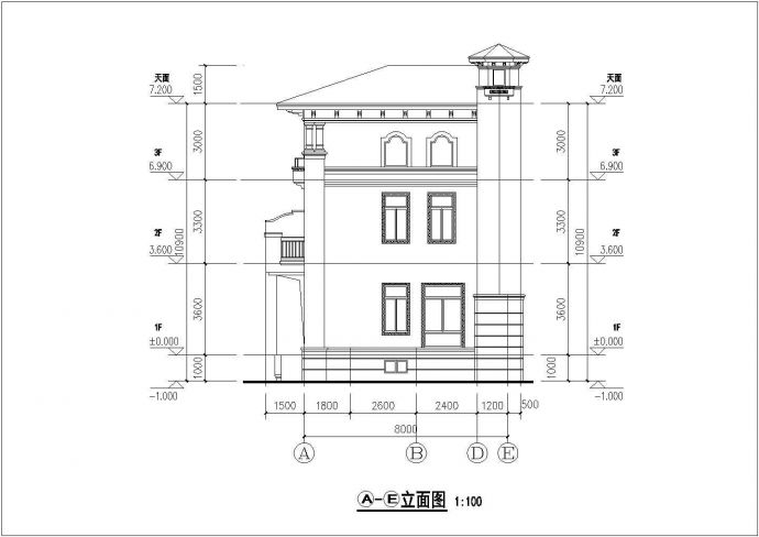 某三层独栋欧式别墅建筑cad图（初设图）_图1