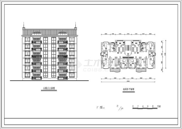 某六层板式住宅建筑方案图-图一