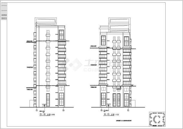 [西安]某居住区十二层转角住宅楼建筑设计图-图一