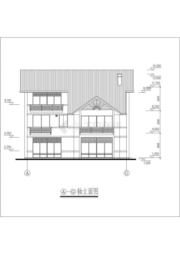 [北美风格三层度假别墅建筑cad设计图（初设图）-图一