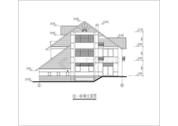 [北美风格三层度假别墅建筑cad设计图（初设图）-图二