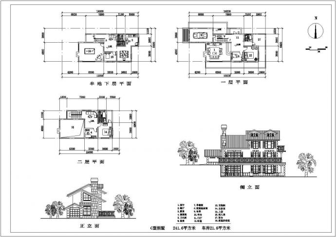 某241.6㎡二层休闲别墅建筑方案图（241平方米、北入口）_图1