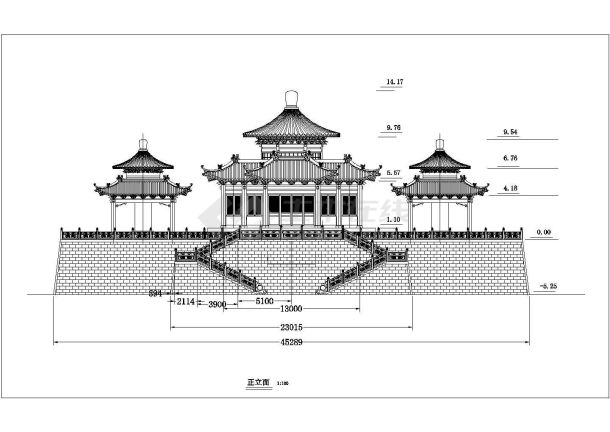 某市碑亭正立面施工图纸（共4张）-图二