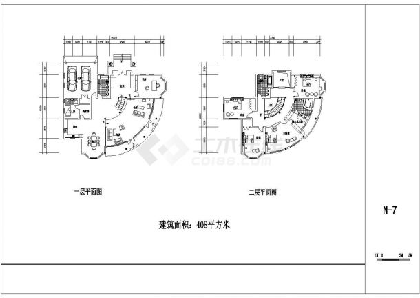 某二层北入户休闲别墅建筑设计图（408平方米）-图二