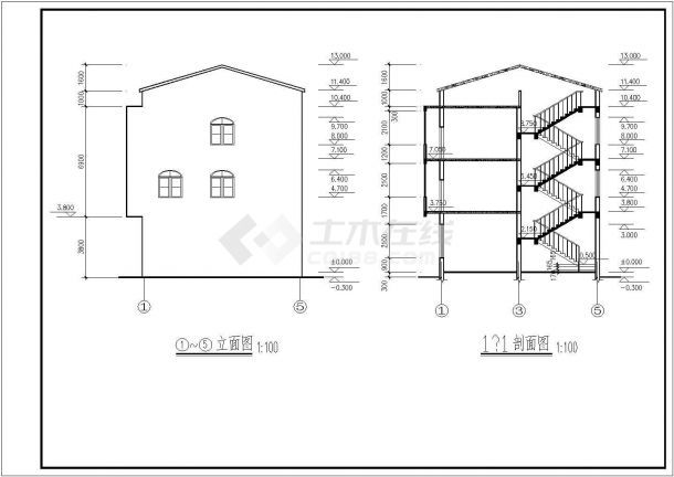 某地三层小型住宅详细建筑设计平面图-图二