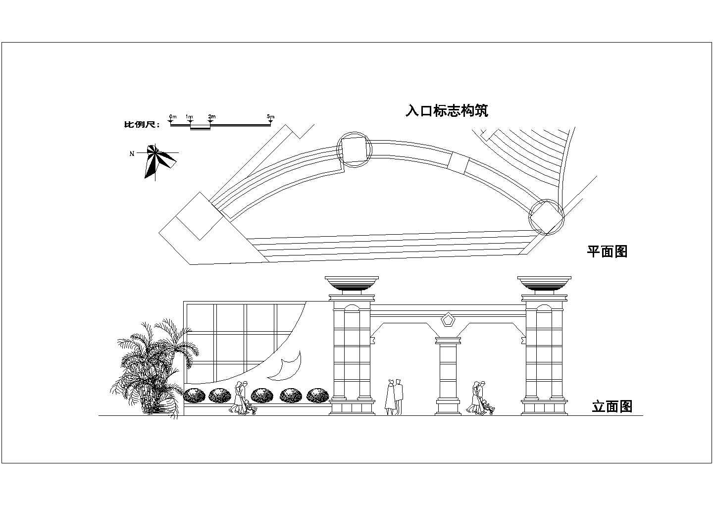 某地大门设计施工图纸平立面设计图