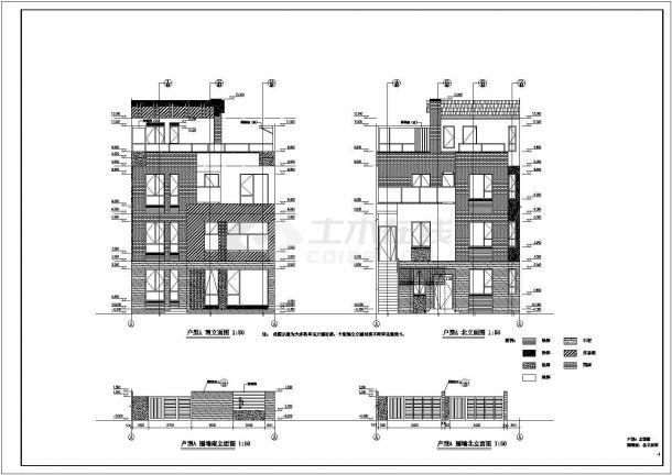 [天津]某三层现代风格砌体结构联排别墅建筑施工套图-图一