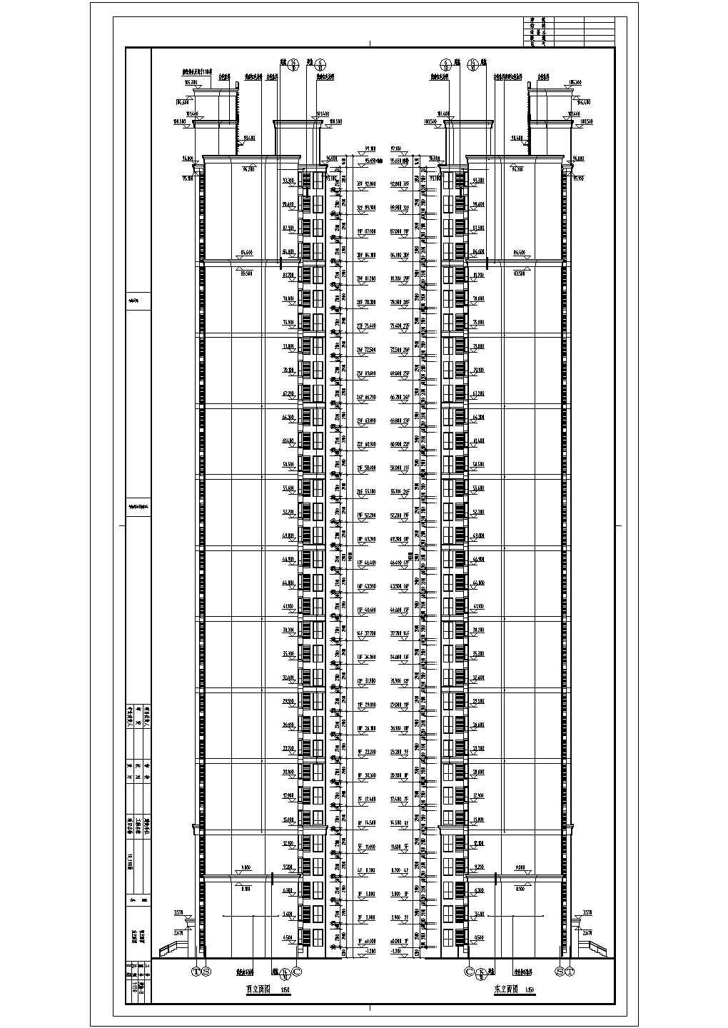 某三十三层塔式高层住宅楼建筑施工图（36.7x11.4米）