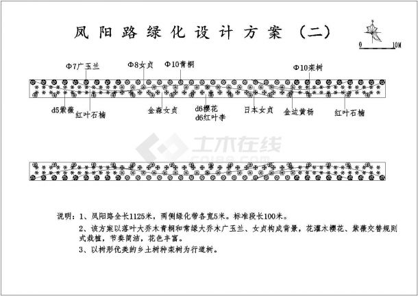 【江苏】某地凤阳路绿化设计施工方案图纸-图二