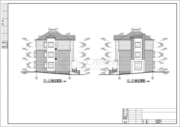 某三层别墅建筑CAD设计图（含效果图）-图二
