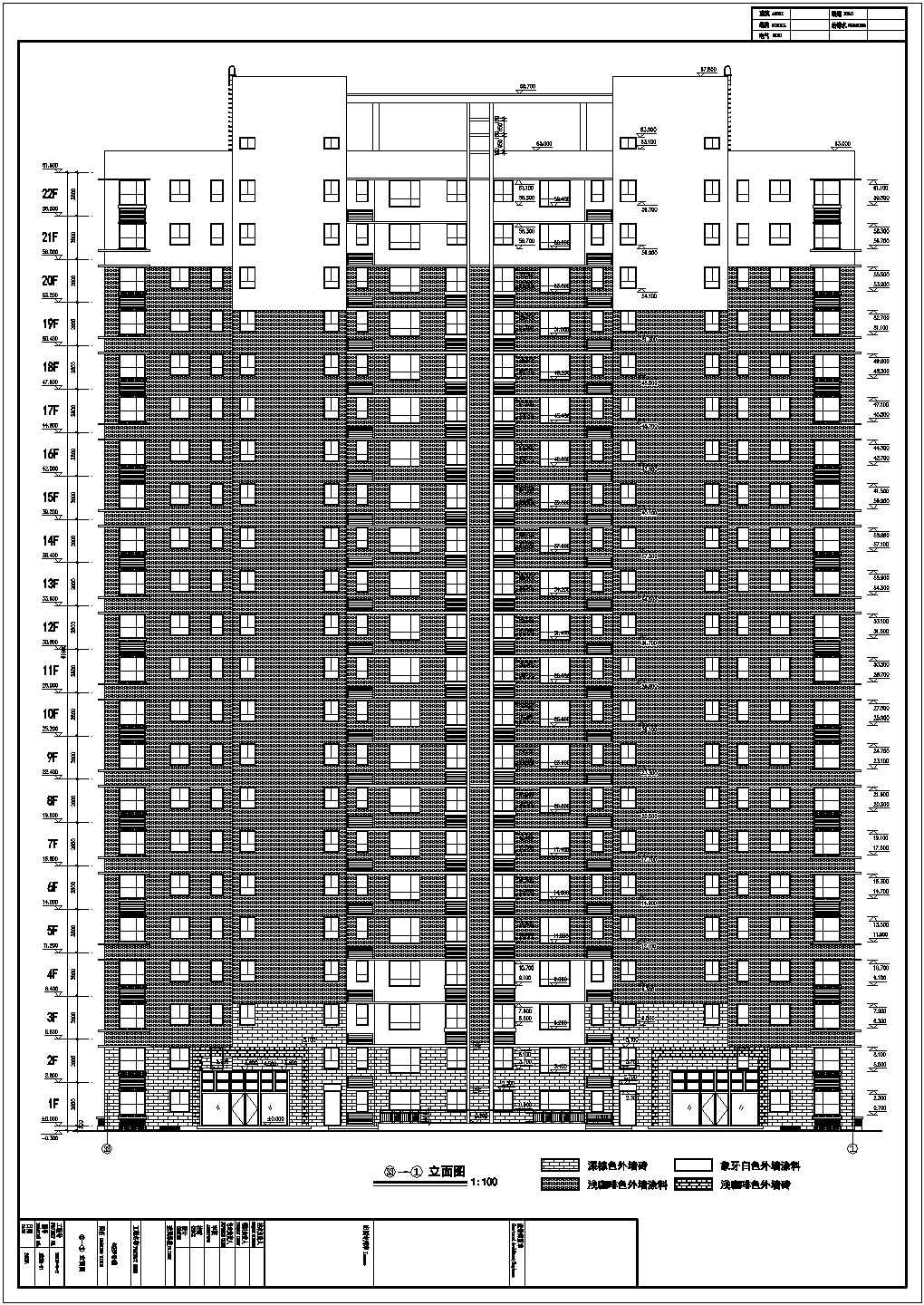 某金海湾二十二层一梯三户住宅楼建筑施工图