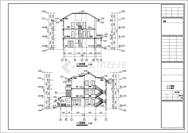 某地小型三层单体别墅建筑CAD设计图-图二