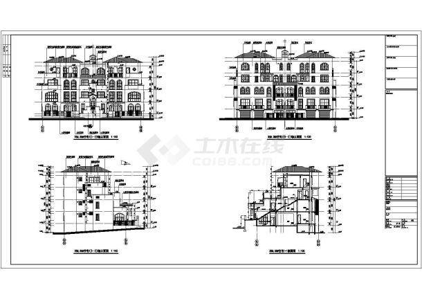 经典实用的意式风格双拼别墅建筑CAD图-图一