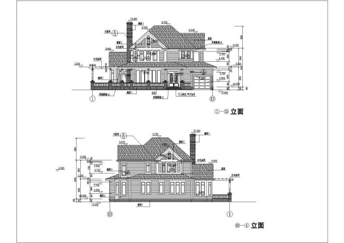 某二层美式别墅建筑CAD设计图_图1