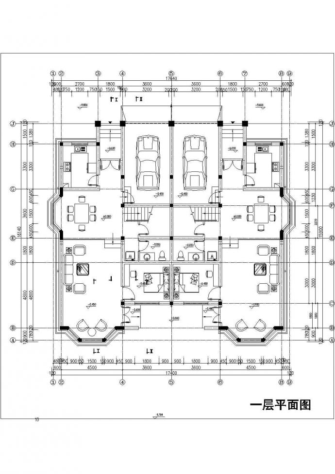 某二层双拼联排别墅建筑设计图（L2对称设计）_图1